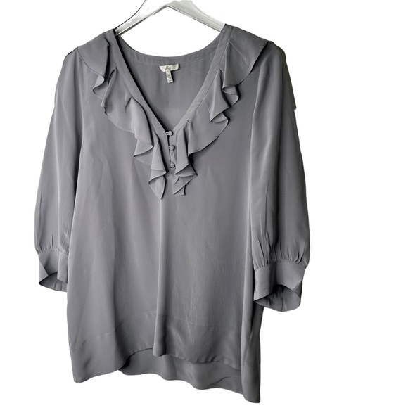 Joie Tops - Joie Ruffle Silk Blouse Tunic Grey Silver High Low Blouse Medium